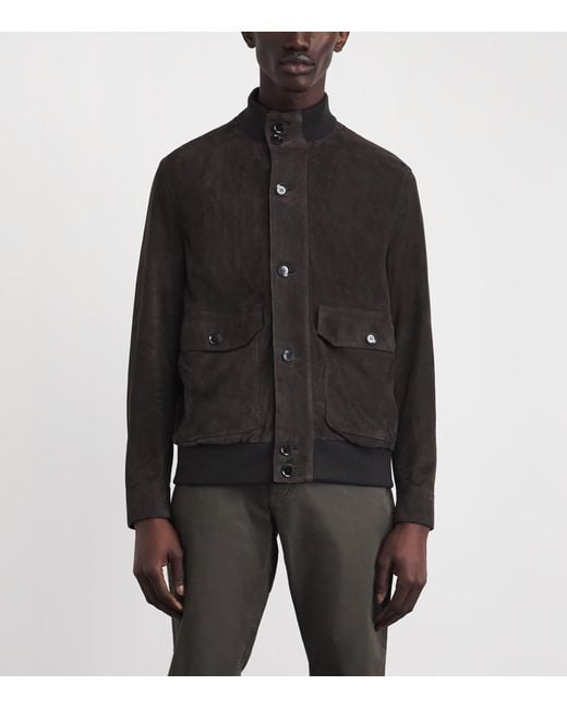 Brioni Black Suede 75 Bomber Jacket for men