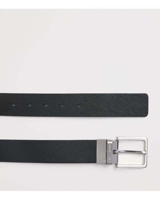 Emporio Armani Black Leather 2-Buckle Reversible Belt Set for men