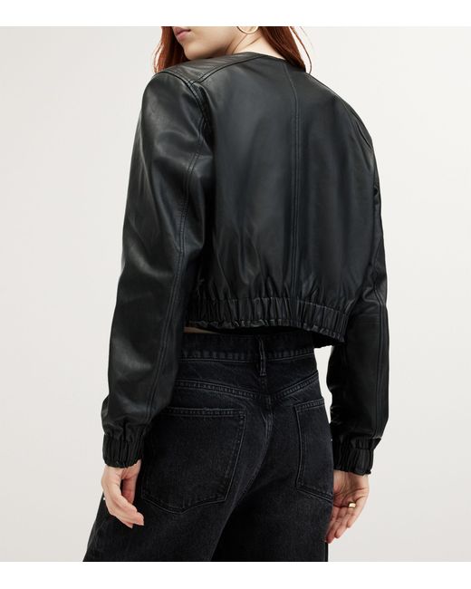 AllSaints Black Leather Everly Bomber Jacket