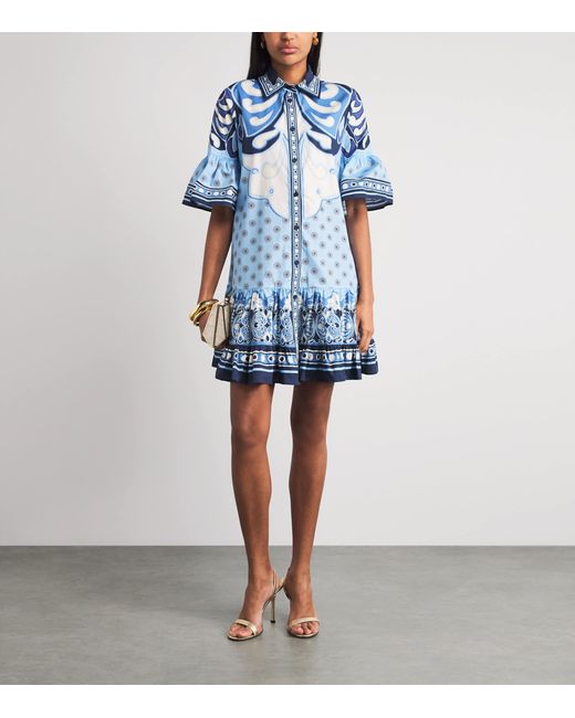 LaDoubleJ Blue Cotton Printed Choux Mini Dress
