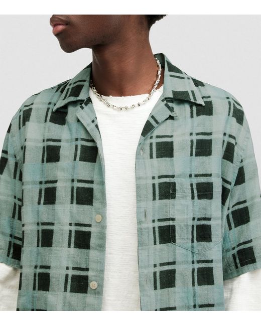 AllSaints Green Cotton Check Big Sur Shirt for men