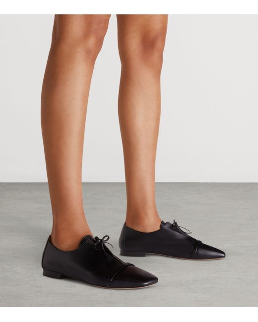 Malone Souliers Black Nappa Leather Lace-Up Jean Flats