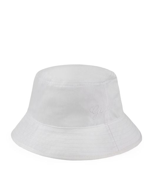 Gucci White Cotton Embroidered Logo Bucket Hat for men