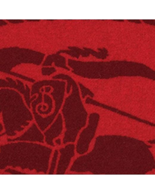 Burberry Red Cashmere Reversible Knight Stamp Scarf