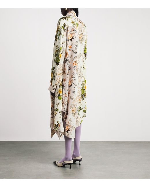 Acne Metallic Silk Floral Tie-Neck Midi Dress