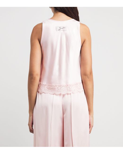 Sandro Pink Satin Lace-Trim Top