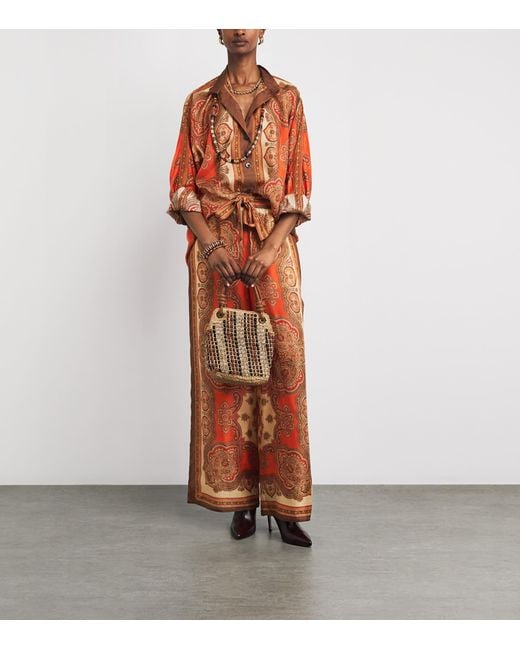 Zimmermann Orange Silk Mahon Wide-Leg Trousers