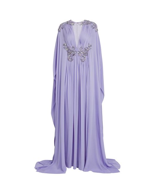 Pamella Roland Purple Silk Embellished Kaftan Gown
