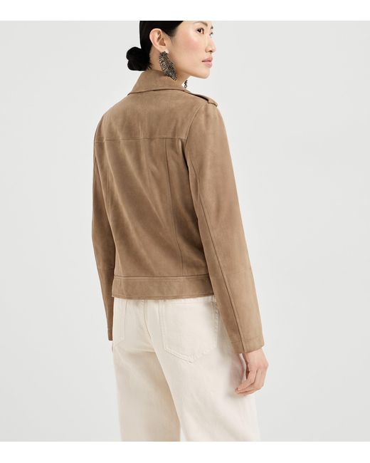 Brunello Cucinelli Brown Suede Biker Jacket