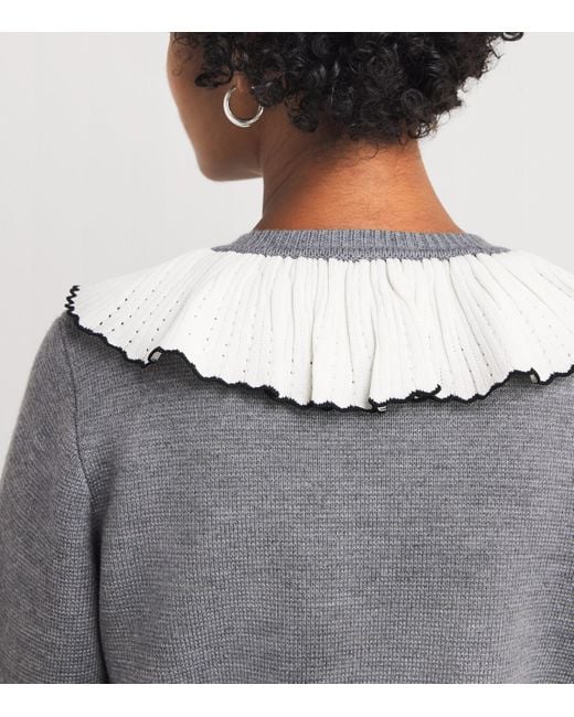 Sandro Gray Wool-Blend Ruffle-Collar Cardigan