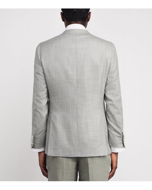 Brioni Gray Wool-Silk Check Ravello Blazer for men