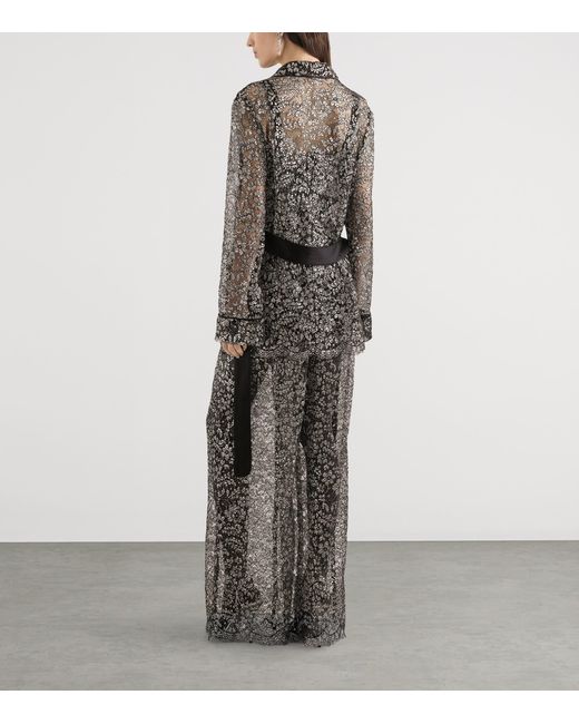 Dolce & Gabbana Gray Lamé Lace Wide-Leg Trousers