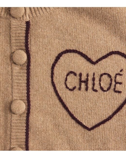 Chloé Natural Wool-Cashmere Heart Logo Cardigan
