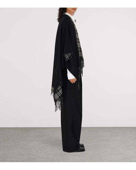 Burberry Black Wool Reversible Check Cape