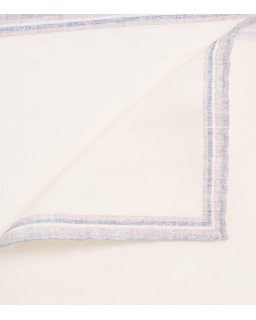 Eleventy Natural Wool-Cotton Stripe Pocket Square for men