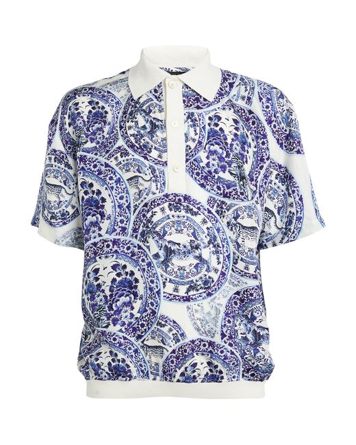 Camilla Blue Silk Printed Polo Shirt for men