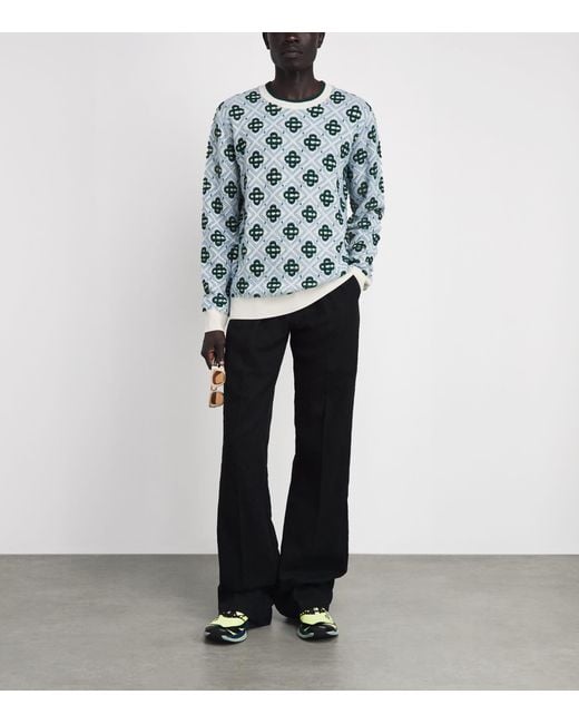 Casablanca Blue Wool Monogram Sweater for men