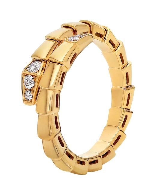 BVLGARI Metallic Yellow Gold And Diamond Serpenti Viper Ring