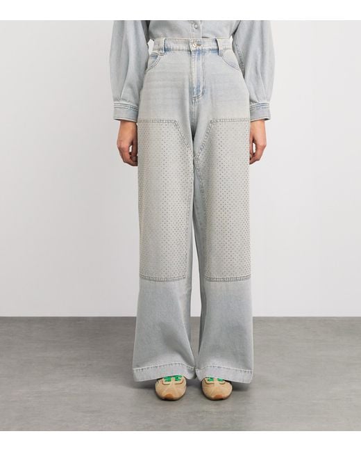 Sandro Gray Rhinestone-Embellished Straight Jeans