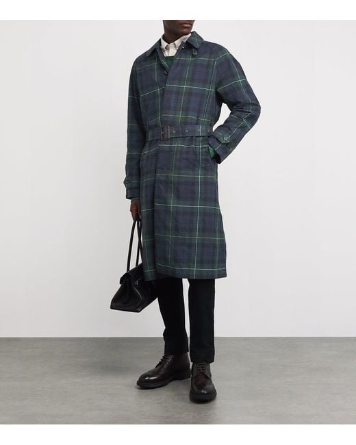 Polo Ralph Lauren Blue Waxed Cotton Tartan Overcoat for men