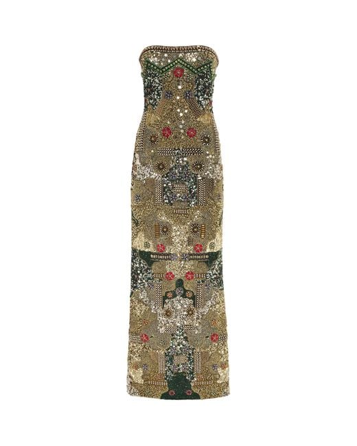 Alice + Olivia Metallic Hand-Embroidered Delora Column Gown