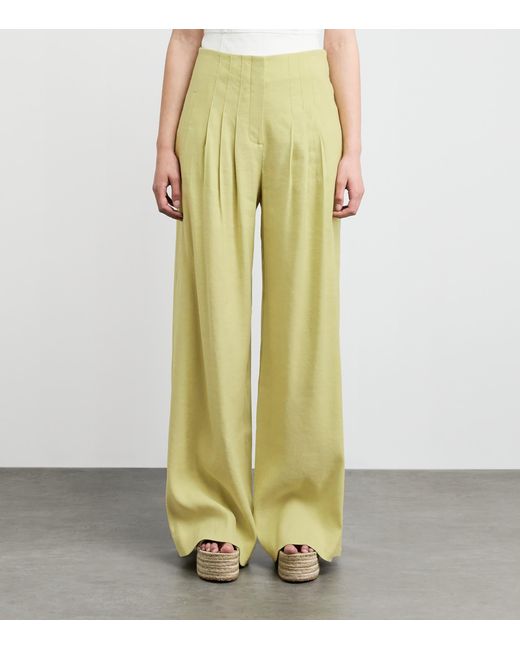Veronica Beard Yellow Linen-Blend Wide-Leg Trousers