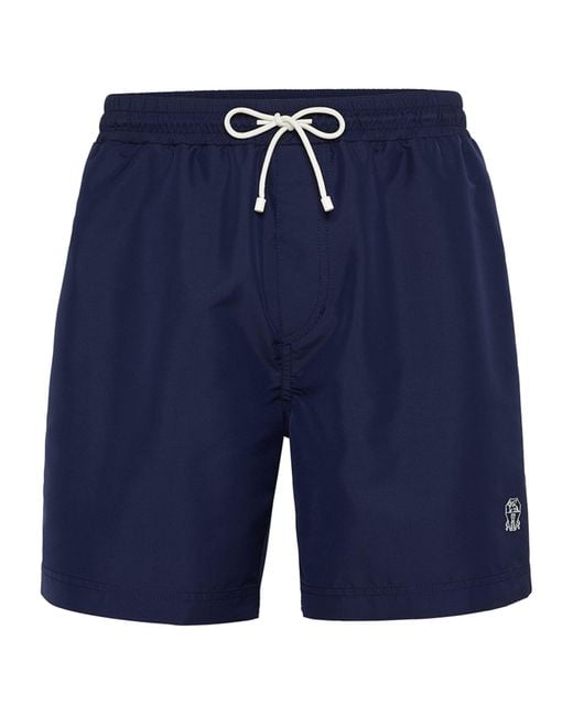 Brunello Cucinelli Blue Logo Swim Shorts for men