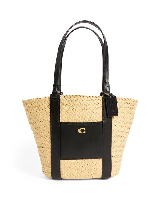 COACH Small Strawleather Basket Bag in Black Lyst