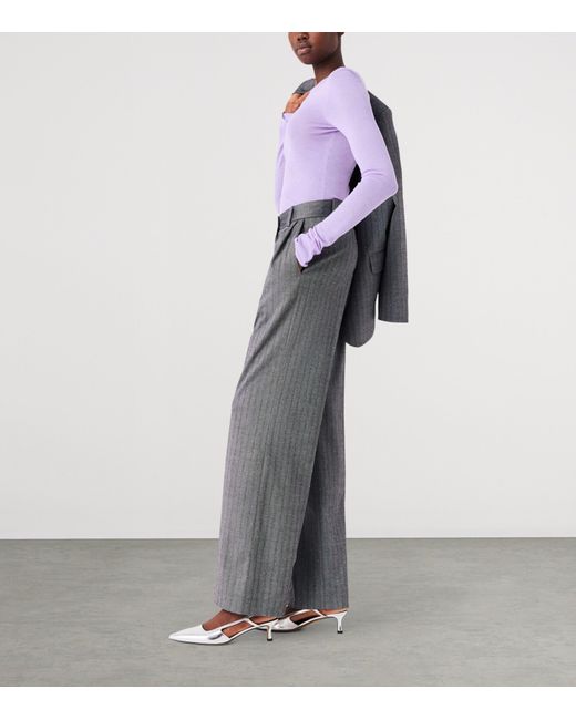 Maje Gray Rhinestone Wide-Leg Tailored Trousers