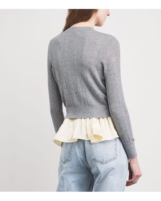 Sandro Gray Wool Pointelle-Knit Cardigan
