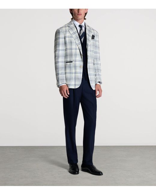 Dunhill Blue Wool-Blend Check Bourdon Blazer for men