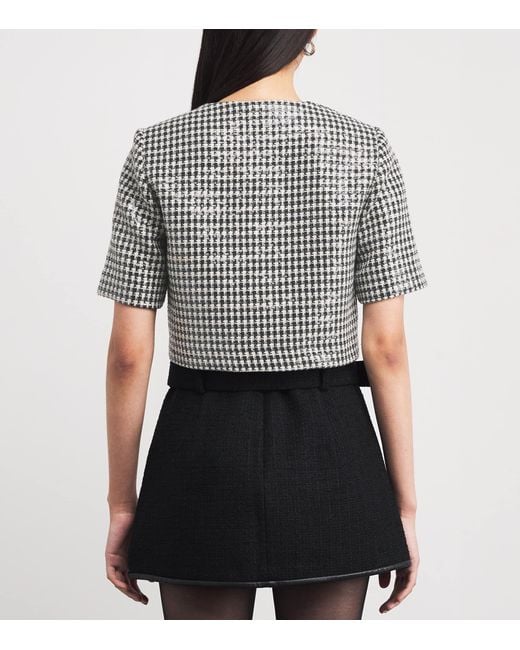 Sandro White Tweed Houndstooth Sequin Jacket