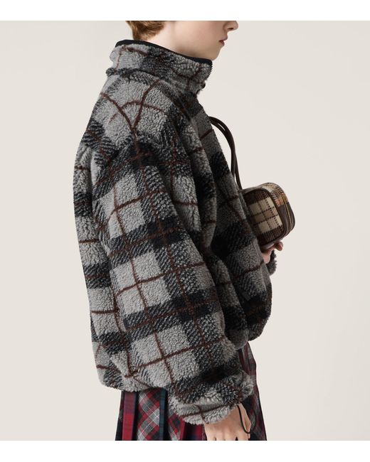 Miu Miu Black Fleece Check Zip-Up Jacket