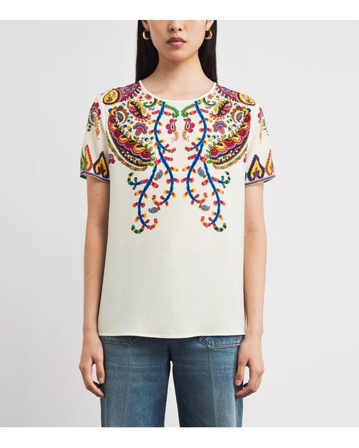 Etro White Silk Short-Sleeve Blouse