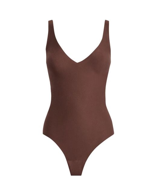 Skims Brown Unlined Plunge Thong Bodysuit