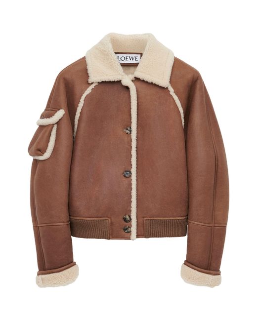 Loewe Brown Lambskin Shearling-Collar Bomber Jacket