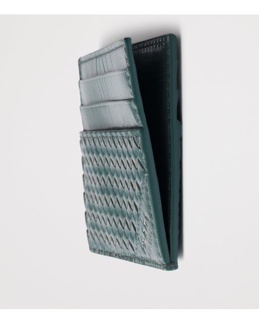 Prada Green Leather Woven Card Holder for men