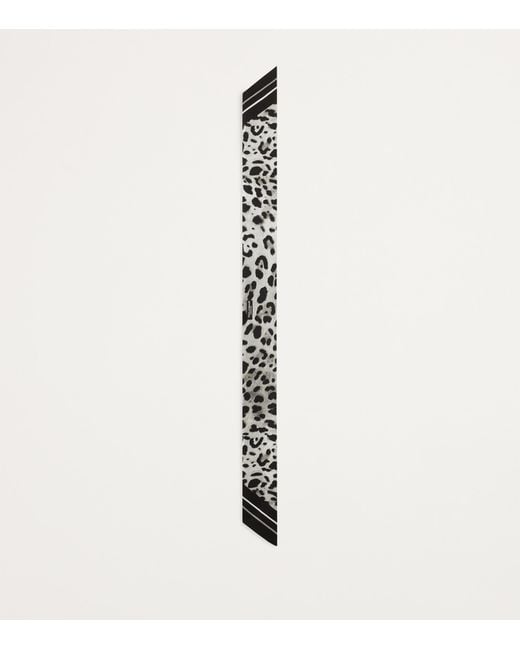 Dolce & Gabbana White Silk Leopard Print Skinny Scarf