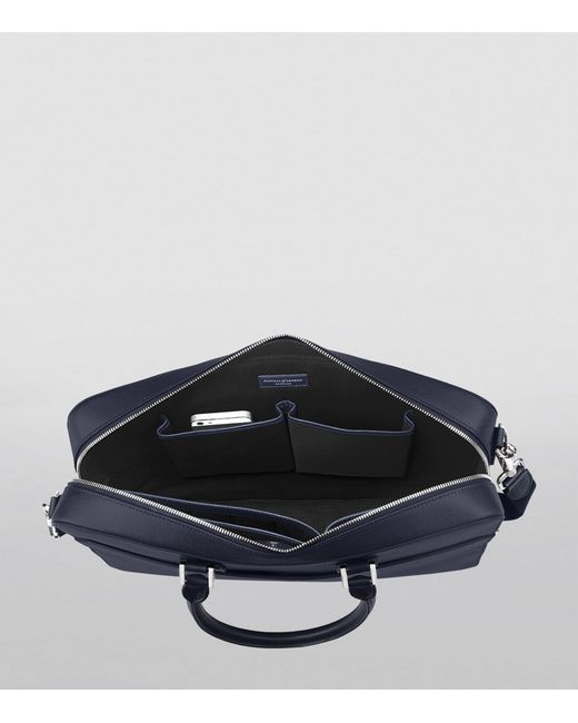 Aspinal Blue Leather Mount Street Briefcase Bag for men