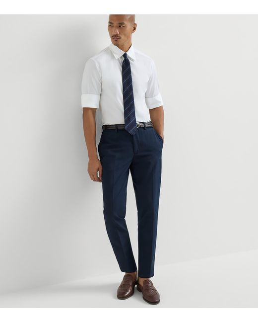 Brunello Cucinelli Blue Cotton-Virgin Wool Gabardine Trousers for men