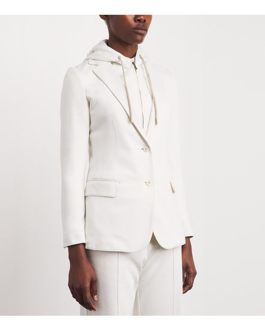 Eleventy White Cotton-Blend Hooded Blazer