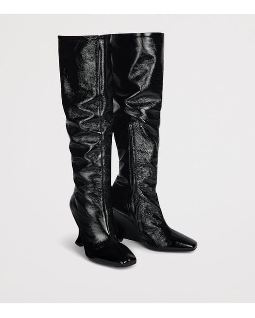 Balmain Black Leather Wedge Ankle Boots