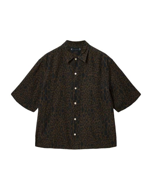 AllSaints Black Organic Cotton-Linen Leopardo Shirt for men