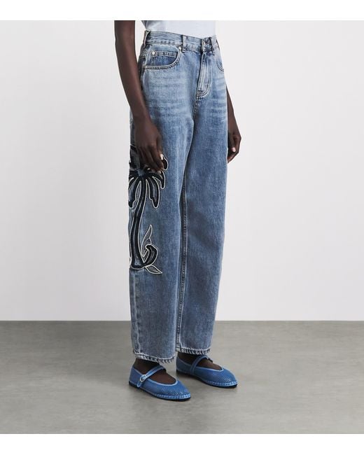 Sandro Blue Embroidered Barrel Jeans