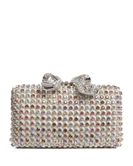 Self-Portrait Gray Crystal-Embellished Clutch Bag