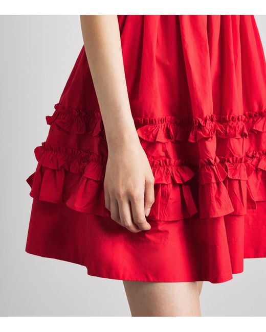 Ganni Red Cotton Ruffled Mini Dress