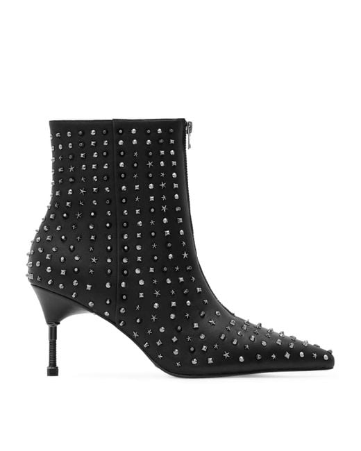AllSaints Black Leather Stud Heeled Boots 88