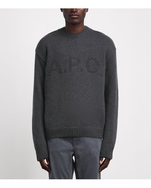 A.P.C. Gray Wool Logo George Sweater for men