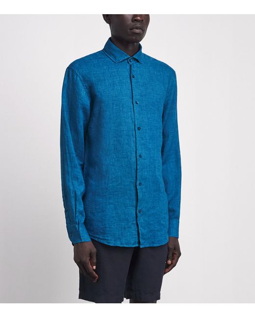 Frescobol Carioca Blue Linen Antonio Shirt for men