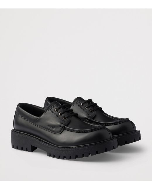 Prada Black Leather Laced Loafers for men